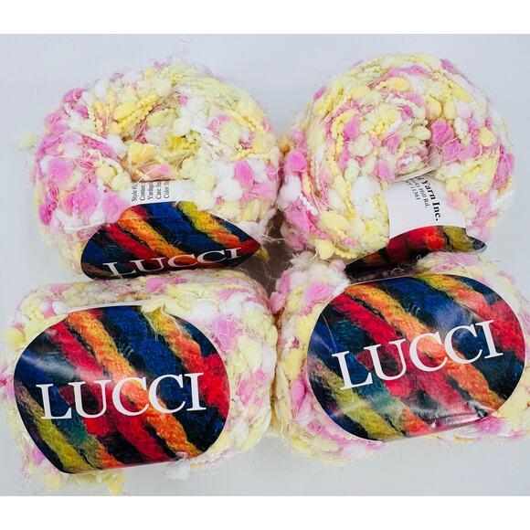 Lucci PUFF Novelty Yarn SHERBET Pink Yellow White Textured Fun Spring Colors (4) - Picture 1 of 4